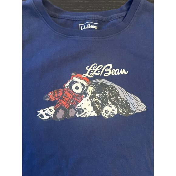 L.L.Bean Pajama Set L Reg Plaid Flannel Pants & Graphic Top Navy WINTER VOZY - Picture 2 of 6